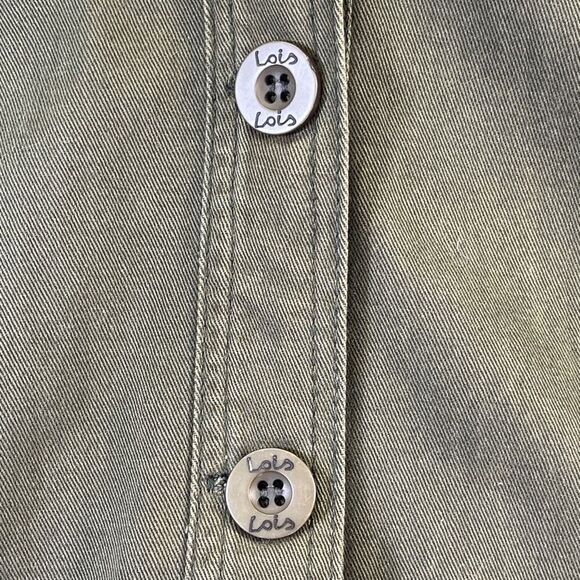 Lois Olive Green Gray Hooded Button Front Cotton Military Jean Jacket Size XL - Picture 3 of 10